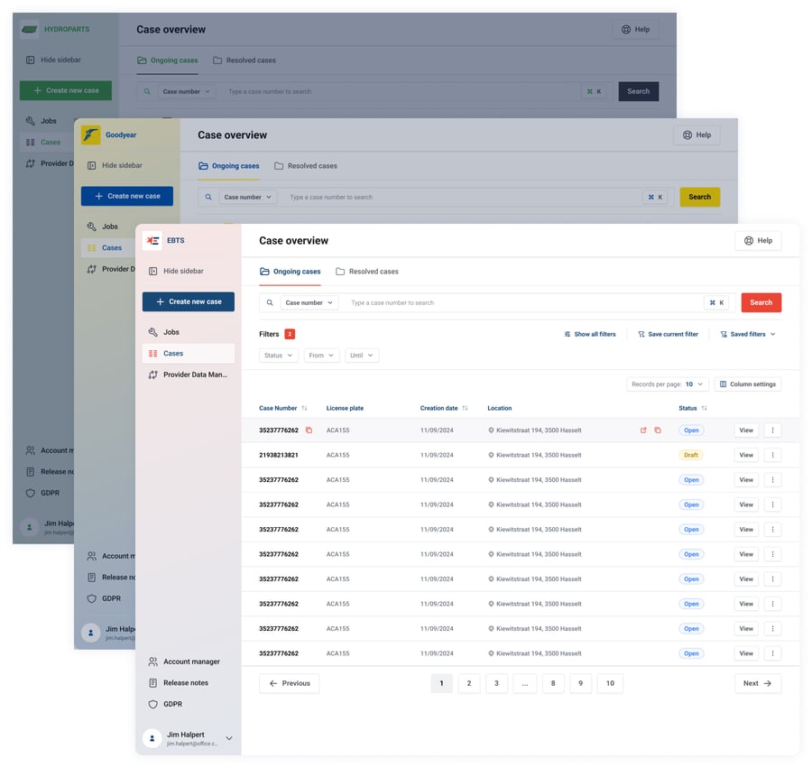EBTS customer portal screens