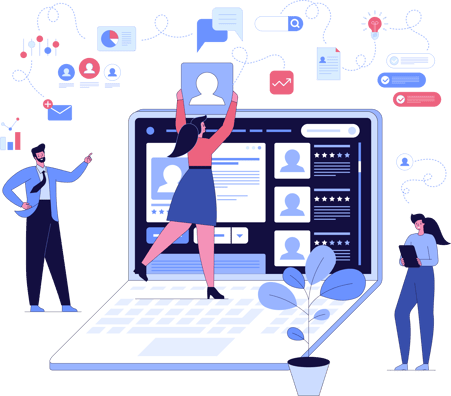 Illustration of people working together on Intranet