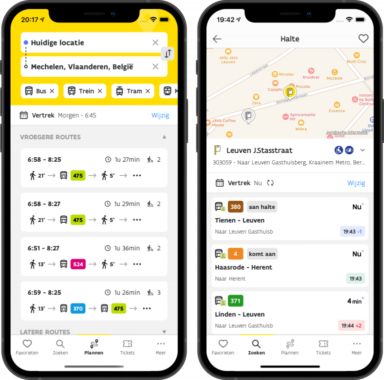 Smartphone mockup with De Lijn app