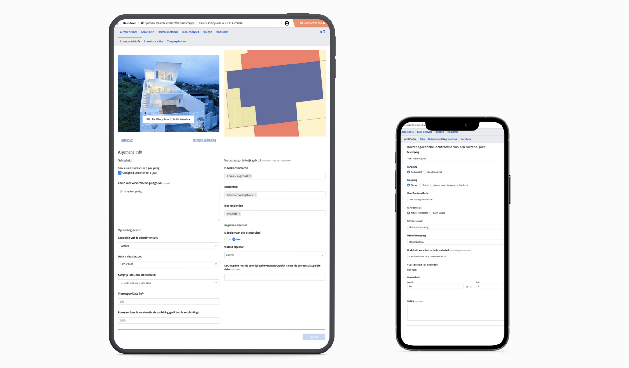 Asbestos OVAM App on mobile and tablet screen Asbestos OVAM App on mobile and tablet screen
