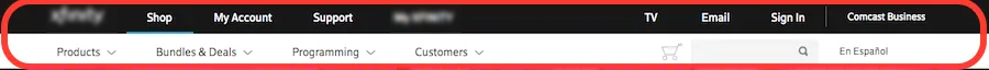 e-commerce menu
